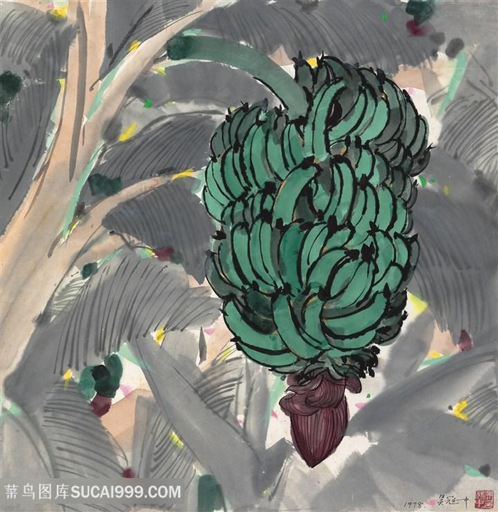 吴冠中手绘香蕉树装饰画