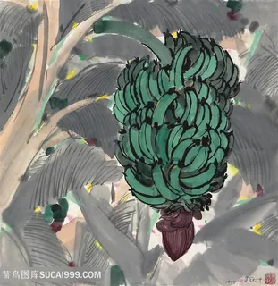 吴冠中手绘香蕉树装饰画 吴冠中手绘香蕉树装饰画