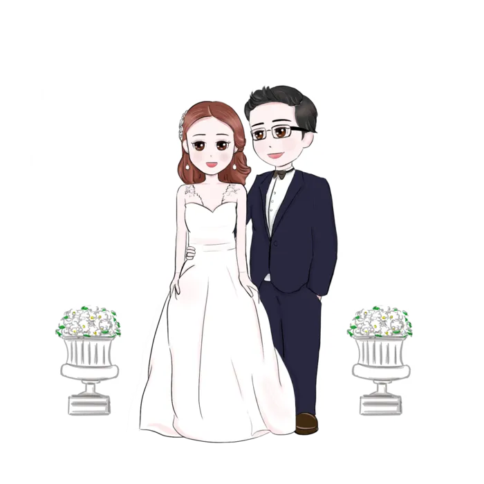 婚纱卡通人物婚礼白纱结婚婚纱摄影手绘