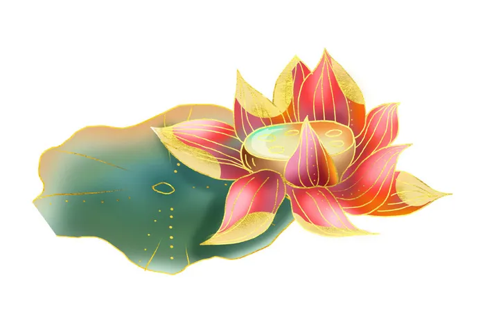 国潮中国风手绘荷花莲花荷叶莲藕植物花卉装饰插画PSD设计素材psd模版下载