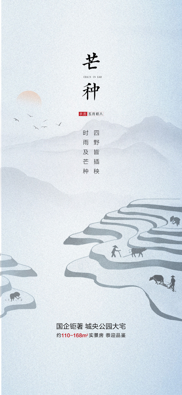 中国传统24节气芒种微信宣传海报