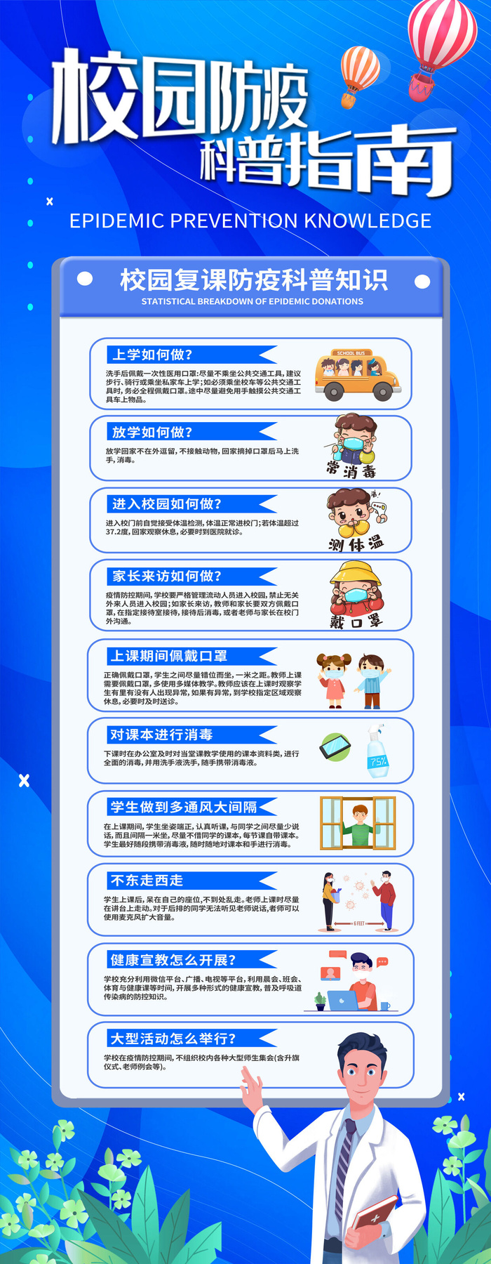 蓝色新冠疫情校园防疫易拉宝