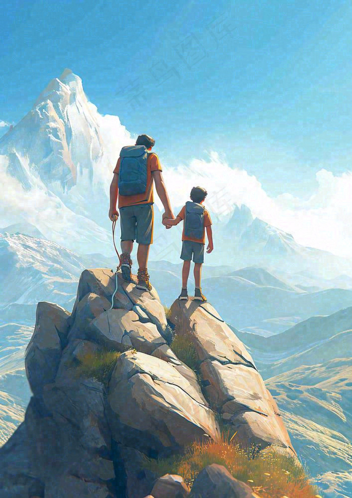 户外郊外徒步登山运动探险旅行手绘插画，健身健康(928x1312)