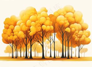 秋季树林黄色树叶卡通插画素材背景