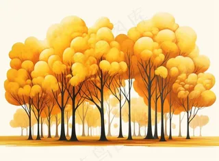 秋季树林黄色树叶卡通插画素材背景