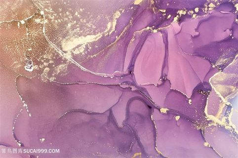 粉紫色花瓣金箔金粉水彩晕染画芯背景图片