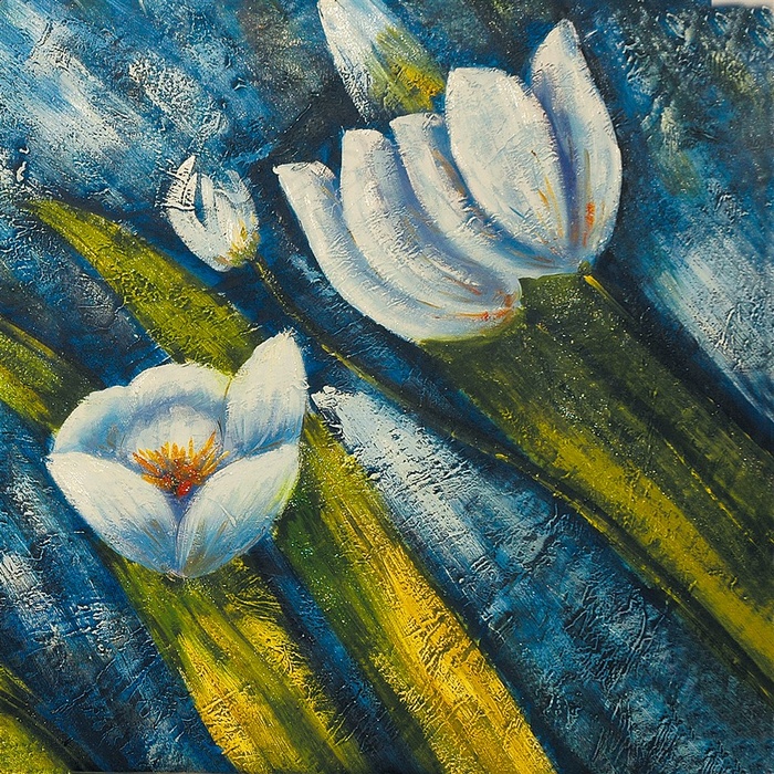 蓝色古典花卉欧式复古油画