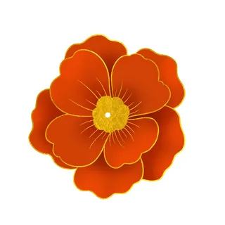 国潮风立体浮雕金边手绘花朵花卉PSD设计PNG免扣图片元素素材