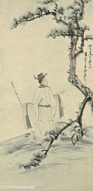 张大千手绘水墨树枝装饰画 张大千手绘水墨树枝装饰画