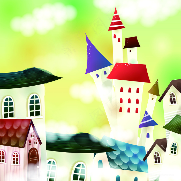 唯美房子简约卡通插画