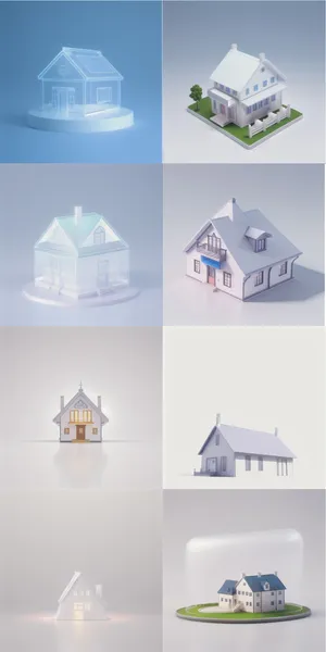房子模型图标展示拼接单层效果图