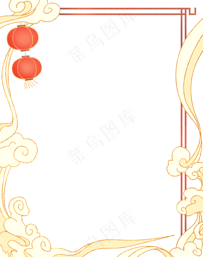 国潮手绘古风海浪花朵祥云装饰边框相框免抠(3000x3800)psd模版下载