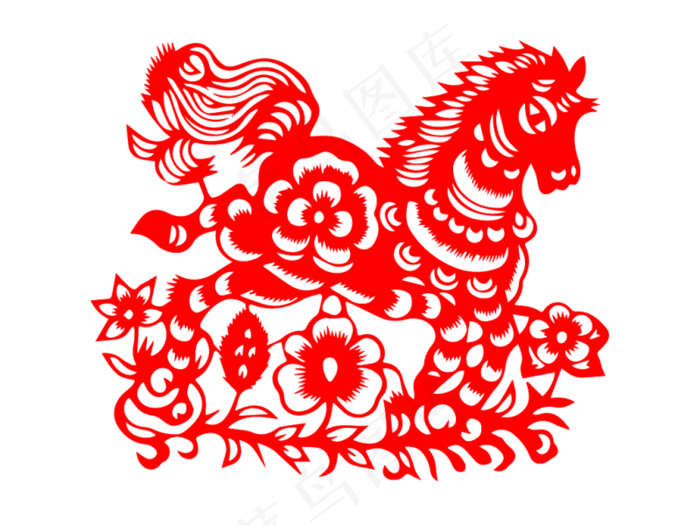 过年红色剪纸卡通动物马年春节