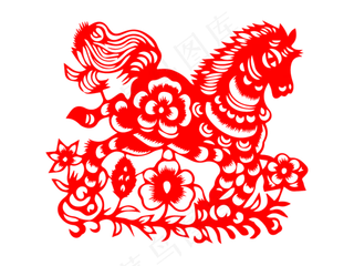 过年红色剪纸卡通动物马年春节