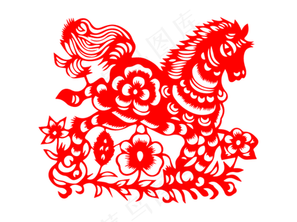 过年红色剪纸卡通动物马年春节 过年红色剪纸卡通动物马年春节