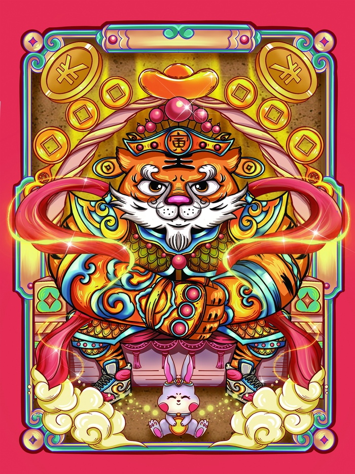 虎年中国风萌虎插画