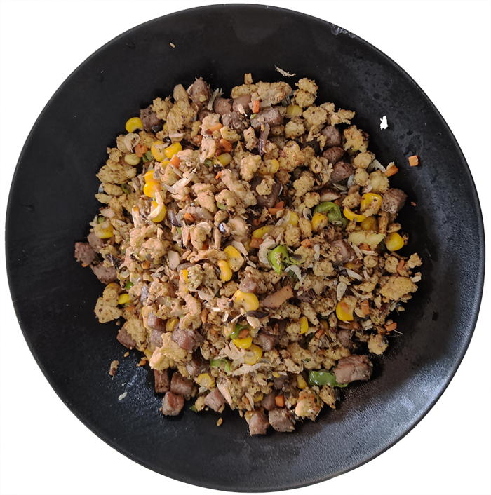 牛油果青椒牛柳无米炒饭胚芽燕麦鸡蛋炒饭配菜免抠摄影实拍实物元素素材