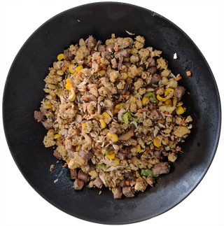 牛油果青椒牛柳无米炒饭胚芽燕麦鸡蛋炒饭配菜免抠摄影实拍实物元素素材