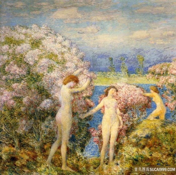 裸体女人风景画油画