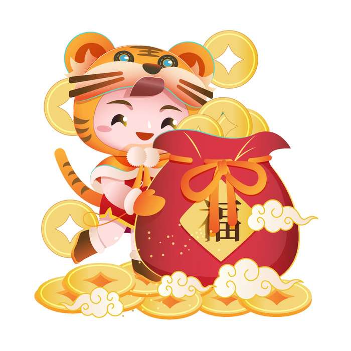 手绘2022虎年新年春节卡通老虎形象IP插画元素AI设计素材图案