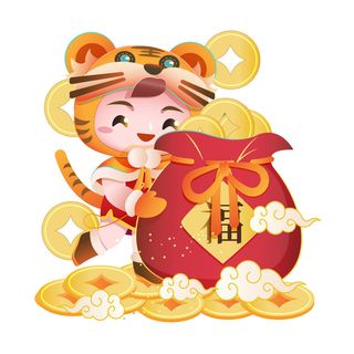 手绘2022虎年新年春节卡通老虎形象IP插画元素AI设计素材图案