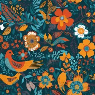 花鸟图，插画风格，无缝贴图，素材