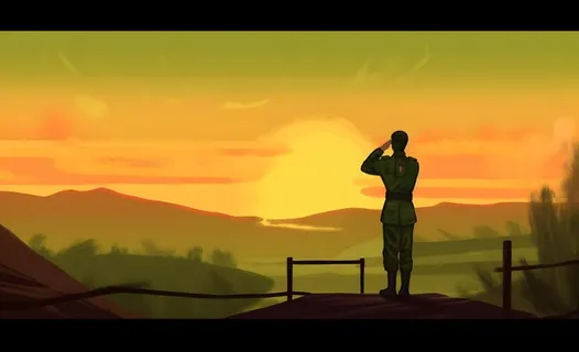 军人剪影背影敬礼夕阳背景