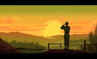 军人剪影背影敬礼夕阳背景