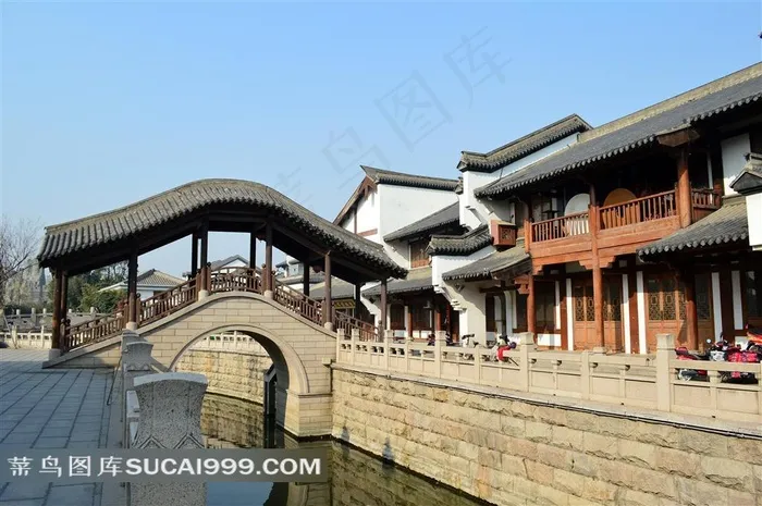 河流古建筑和拱桥