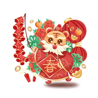 手绘2022虎年新年春节卡通老虎形象IP插画元素PSD设计素材图案