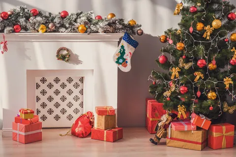 圣诞节圣诞壁炉圣诞树室内场景(36)