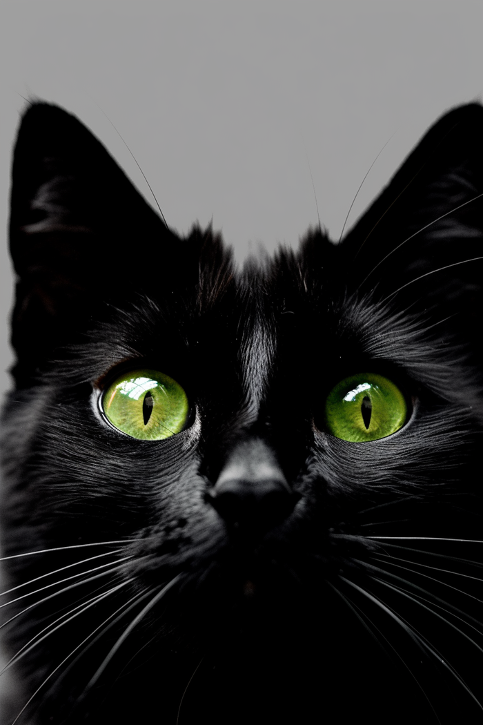 黑猫绿色瞳孔脸部特写摄影图