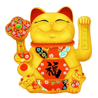 卡通金色财神猫挂画