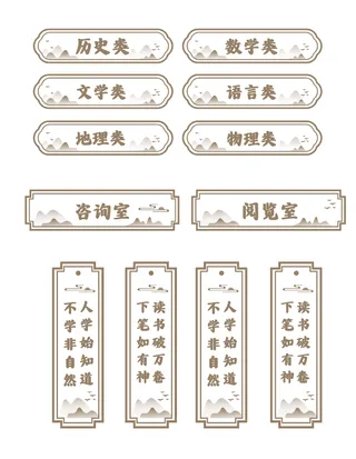 棕色古风校园图书馆书架分类门牌