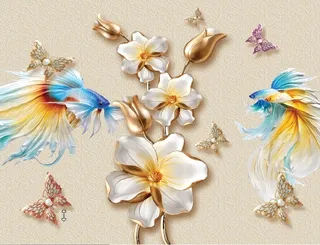 雕塑龙鱼兰花背景墙