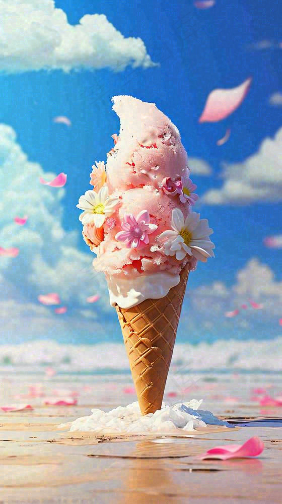 夏天沙滩海边雪糕清爽美食冰淇淋，夏至小暑大暑