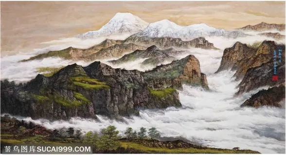 初春祥云80cm×110cm国画图片 初春祥云80cm×110cm国画图片