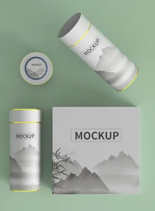 高端品牌茶叶包装盒纸袋智能贴图样机产品效果图展示PSD素材模板