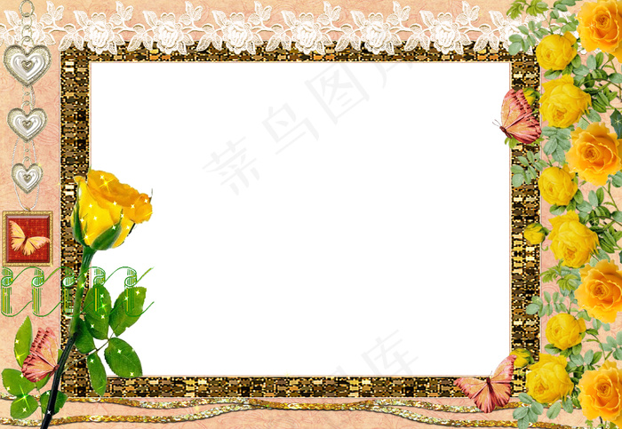 黄色玫瑰花甜美相框图片