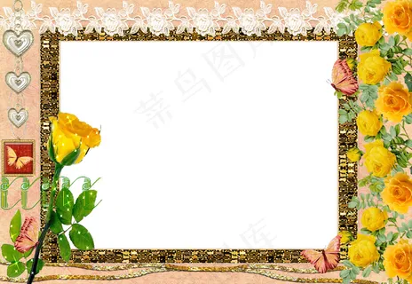 黄色玫瑰花甜美相框图片