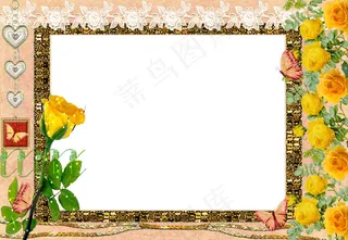 黄色玫瑰花甜美相框图片