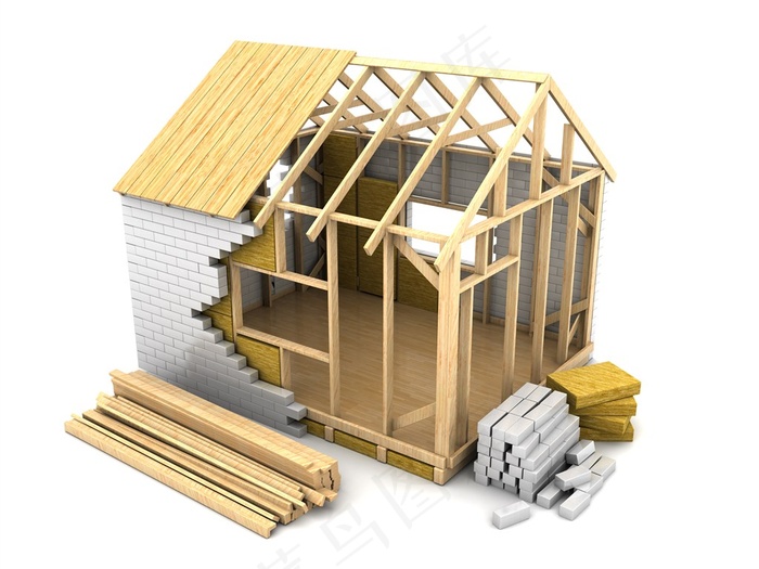 有着原木色屋顶的房屋建筑物模型