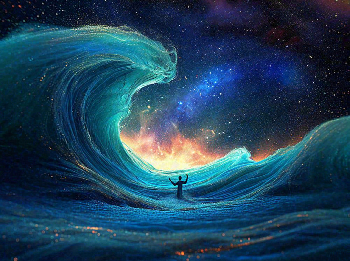 夜晚天空科幻绚丽星空下的人，暗黑天蓝(1264x944)