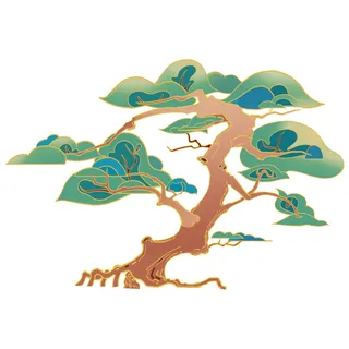 国潮风松树松枝松柏树木手绘植物装饰图案元素PSD设计素材