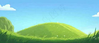 蓝天白云绿植草坪，小草树木清新，春天夏天阳光