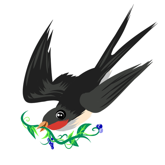 水彩手绘春季春天柳树柳条枝条小鸟小燕子元素PSD设计素材PNG图片