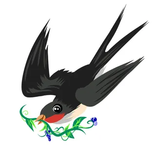 水彩手绘春季春天柳树柳条枝条小鸟小燕子元素PSD设计素材PNG图片