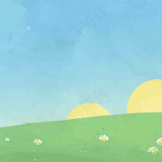 春天卡通手绘花草儿童节踏青春游