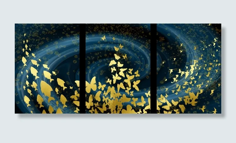 现代金色蝴蝶装饰画psd模版下载
