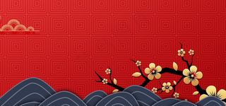 手绘国潮风展板新年梅花背景